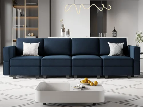 Vista 27 de Belffin - Sofá modular de terciopelo con asientos de almacenamiento, sofá de 3 plazas para sala de estar, color negro