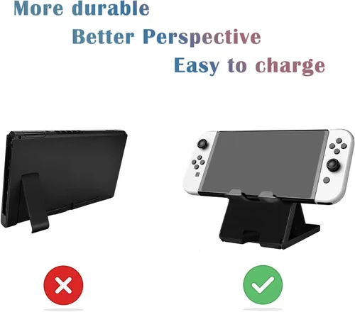 Vista 2 de UDEE Soporte para Nintendo Switch, Steam Deck, teléfono, iPad, soporte antideslizante plegable portátil, ajuste de ángulo de 4 niveles, color negro
