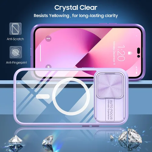 Vista 5 de Funda magnética para iPhone 15 Pro Max con cubierta deslizante para la cámara [Compatible con MagSafe][Protección contra caídas militares] Protector