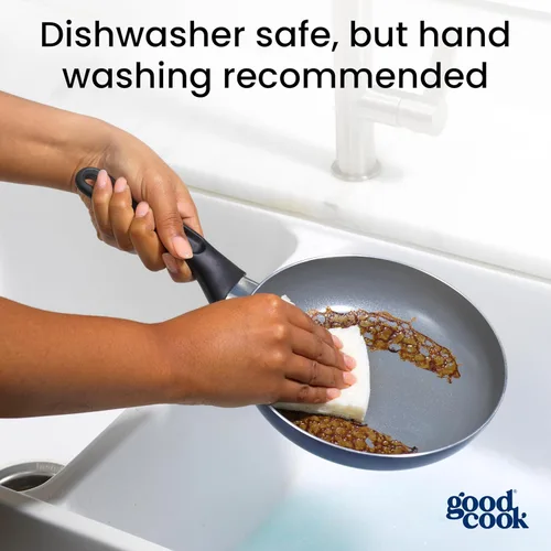 Vista 8 de GoodCook Basics - Sartén de cerámica antiadherente de aluminio para calefacción uniforme, no tóxico, PTFE y PFOA, 8 pulgadas, azul