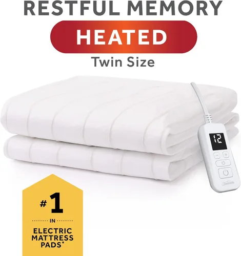 Vista 2 de Sunbeam Almohadilla de colchón eléctrica con calefacción, tamaño individual de 75 x 39 pulgadas, 12 ajustes de calor, apagado automático de 12