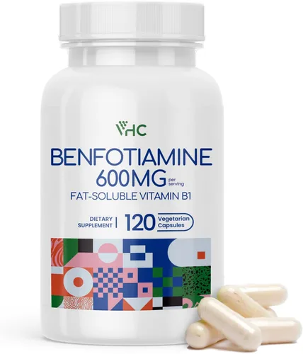 VHC Suplemento de vitamina B1 Benfotiamina de 600 mg - 5 veces soluble en grasa tiamina vitamina B1 - Max Boost biodisponible tiamina B1 Niveles
