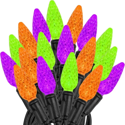 Vista 45 de Novelty Lights - Mini juego de 70 luces C6 LED de Navidad, serie de luces de grado comercial para exteriores, cable verde, 24 pies