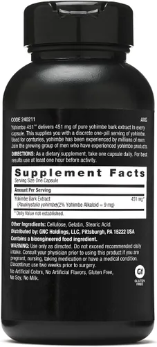Vista 2 de GNC Yohimbe 451 para hombre, extracto puro, 60 cápsulas