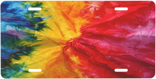 Boho Tie Dye Front License Plate Car Decor Accessory Aluminum Metal Decorative Car Plate Funny Novelty Vanity Tag with 4 Holes for Men Women for