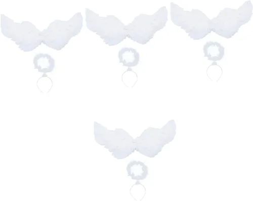 BESTOYARD Disfraz de halo de 4 juegos de alas para niñas, bandana, diadema de novia, tiara, maquillaje, diadema para el cabello, lazos para el