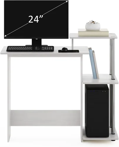 Vista 53 de Furinno - Escritorio compacto para computadora con estantes, Tablero de partículas, Marrón oscuro