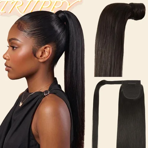 Vista 13 de Extensión de cola de caballo cabello humano rizado birmano pelo #Color natural rizado birmano