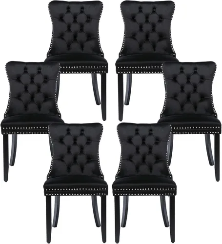 Vista 33 de Rhomtree Silla de comedor copetuda moderna de terciopelo para comedor, sillas de comedor tapizadas con diseño de remache de clavo, anillo trasero