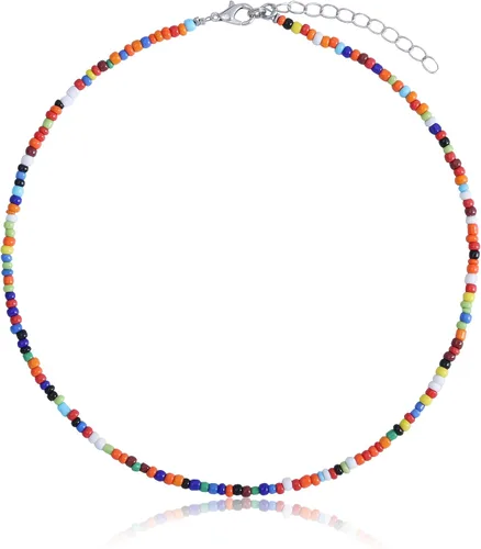 Colorful Beaded Necklace for Women Beaded Pearl Choker Necklace for Teen Girls Stainless Steel 14K Gold Plated Necklace Y2K Trendy Pearl Necklace