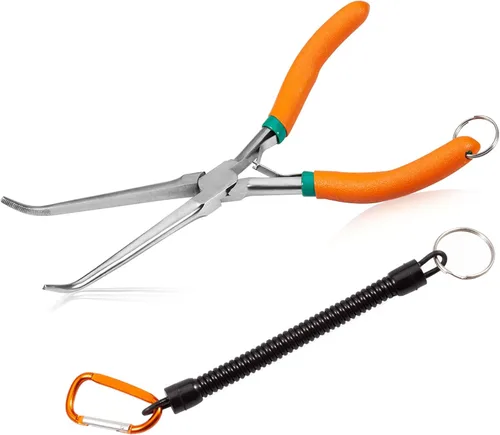 Vista 9 de SPEEDWOX 2 alicates de punta de aguja con puntas curvas, mango curvado, alicates de punta de aguja extra largos con puntas rectas, alicates
