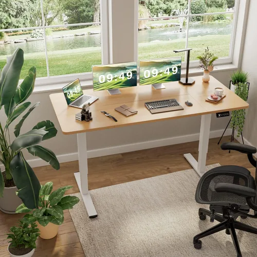 Vista 83 de Furmax Escritorio eléctrico de altura ajustable grande de 55 x 24 pulgadas, escritorio de pie para oficina en casa, escritorio de computadora