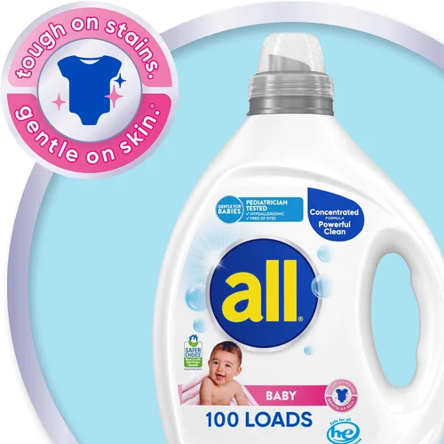 Vista 3 de all Baby, Detergente líquido para ropa de bebé, suave para bebé, hipoalergénico para pieles sensibles, concentrado, 75 onzas, 100 cargas