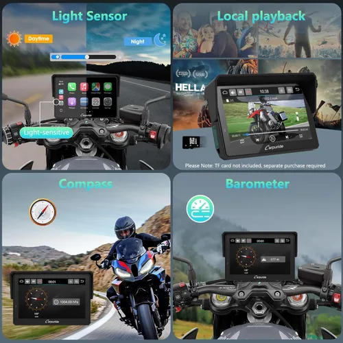 Vista 6 de CARPURIDE W502BS PRO 2025 para BMW Motorcycle CarPlay y Android Auto Dual Bluetooth, pantalla de navegación GPS impermeable de 5 pulgadas, lectura