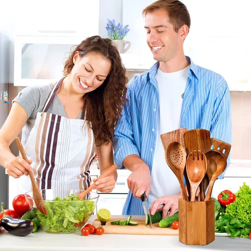 Vista 6 de Cucharas de madera para cocinar, utensilios de cocina de madera, 6 piezas, utensilios de cocina de madera, utensilios de madera para cocinar