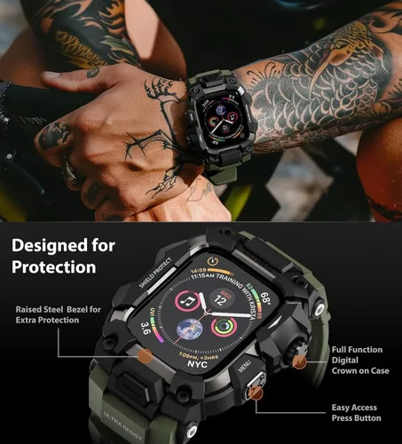 Vista 3 de ULTIMAL Funda Resistente con Correa para Apple Watch 44mm, Compatible con Apple Watch Series SE 3/SE 2/SE Generation/6/5/4, Funda Táctica Antigolpes