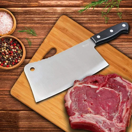 Vista 6 de Cuchillo de carnicero Orblue con tajadera de acero inoxidable, cuchilla de 7 pulgadas para cocinas de restaurante o casa