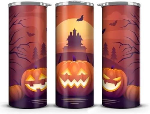 Vista 2 de Halloween Themed 20 oz Skinny Tumblers with straw and lid (Halloween Design 1)