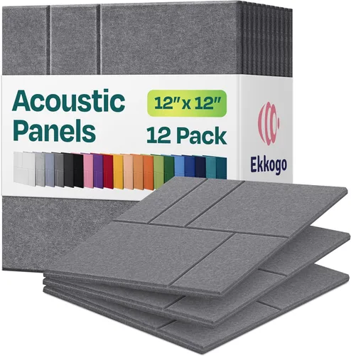 Vista 45 de Paquete de 12 paneles acústicos con aislamiento de sonido para paredes 12 x 12 x 0.4 pulgadas Paneles decorativos para amortiguación de sonido