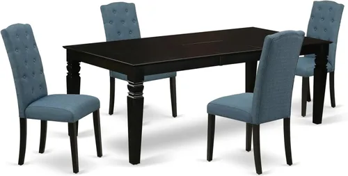 East West Furniture LGCE5-BLK-21 - Juego de mesa de comedor de 5 piezas para 4 personas, incluye una mesa de cocina rectangular con hojas de Negro