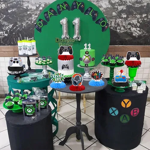 Vista 4 de 6 piezas de centros de mesa de panal de abeja de videojuegos Game On Controllers GamePad adornos de mesa centros de mesa decoración para baby shower