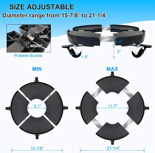 Vista 3 de CASIMR - Soporte para plantas con ruedas, ajustable de 15 a 21 pulgadas, resistente con ruedas, capacidad de 440 libras para interiores