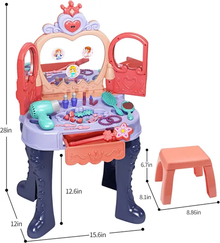 Vista 6 de Eohemeral Magic Sensor - Juego de tocador para niños con espejo de apertura automática, mesa de maquillaje para niños con luz de inducción y música