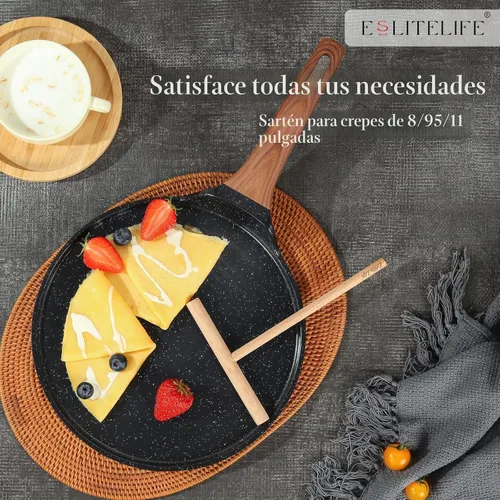 Vista 7 de ESLITE LIFE Sartén para Crepas de 11 Pulgadas con Esparcidor, Sartén Antiadherente con Revestimiento de Granito Dosa, Sartén Roti Tawa Comal Para