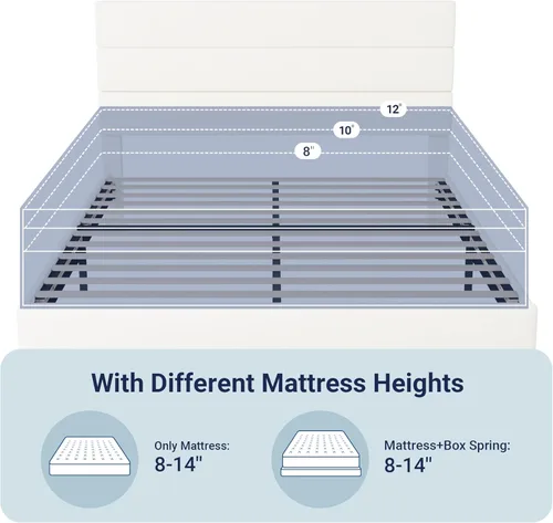 Vista 47 de Allewie - Base de cama tamaño King con cabecera tapizada en tela y soporte de listones de madera; base de colchón completamente tapizada; no Azul
