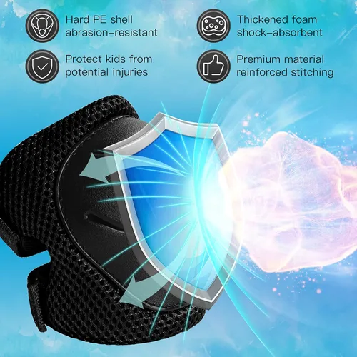 Vista 2 de Wemfg - Juego de protección para niños, rodilleras para niños de 3 a 14 años, rodilleras y coderas con protectores de muñeca 3 en 1 para patinaje