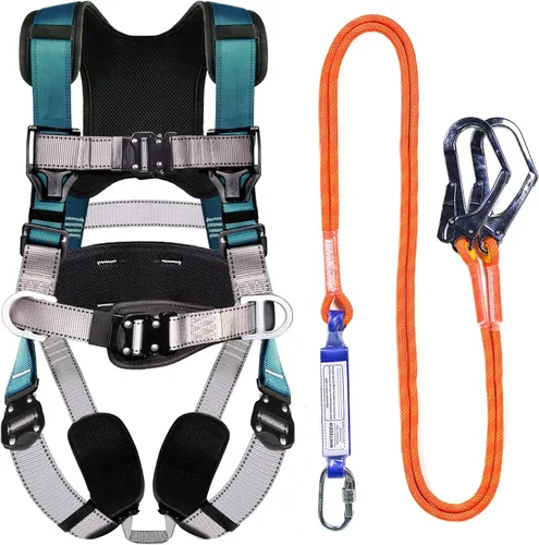 Vista 11 de Arnés de seguridad prémium con protección contra caídas con cordón de absorción de golpes, hombros ventilados y acolchados, piernas y espalda - 4