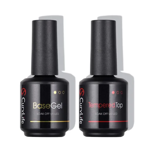 CurvLife Esmalte de uñas de gel brillante transparente de 0.5 onzas líquidas y capa superior de 0.5 onzas líquidas, secado por LED UV, esmalte de