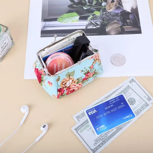 Vista 5 de Oyachic Monedero estampado vintage con hebilla y cierre de broche floral para mujeres y niñas