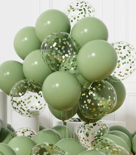 Vista 15 de AULE - Globos de fiesta (42 unidades), diseño de globos de látex y confeti y cintas de 64 ft, 12 pulgadas, set de decoración