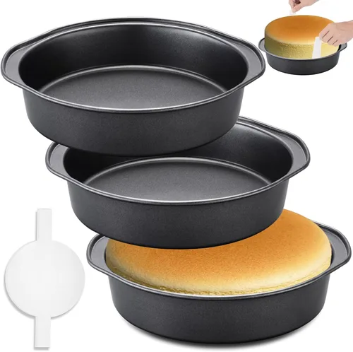 Vista 8 de Molde para pasteles de 6 pulgadas, 3 moldes redondos de acero al carbono con 100 piezas de papel pergamino, antiadherente y fácil de desmoldar,