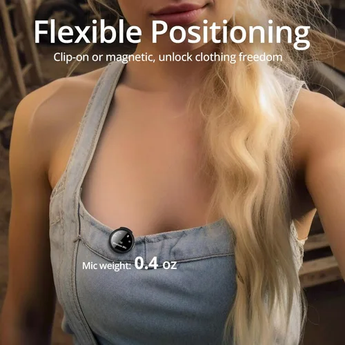 Vista 4 de Hingso Micrófono Lavalier inalámbrico para iPhone, Android, 48 khz, batería de 50 horas, cancelación de ruido, micrófono magnético para iPhone