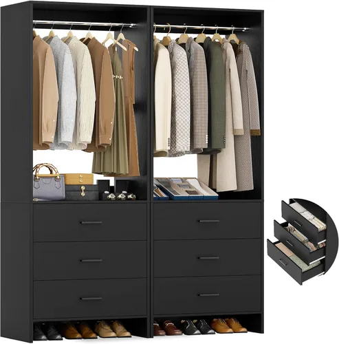 Aheaplus Sistema de Clóset Organizador de Clóset, Sistema Organizador de Clóset de Madera, Guardarropa de Clóset o Clósets Pequeños, Estantería para