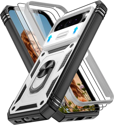 Vista 230 de Gritup Funda para Google Pixel 6 con cubierta deslizante para cámara y protector de pantalla (2 unidades), soporte de anillo giratorio 360°, funda