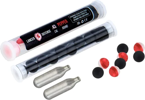 Vista 2 de Lancer Tactical Defense Ball Bulk 0.43 Cal for Self Defense Includes Pack of 8 of Pepper Projectile, Rubber Ball & 2X 8 gram Cartridges