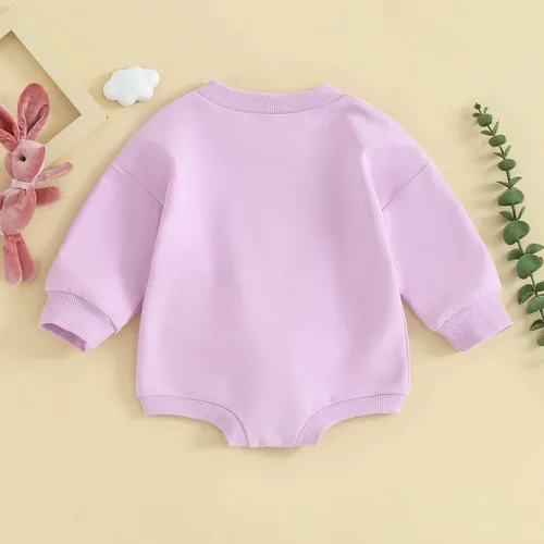 Vista 4 de FOCUSNORM Ropa de Pascua para bebé recién nacida, con bordado de conejo, sudadera con burbujas, traje de bebé niña