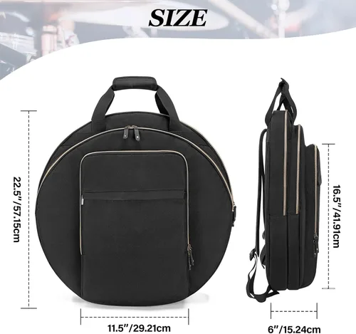Vista 6 de Damero Bolsa para platillos de 22", Estuche para platillos de doble capa con divisor acolchado de 6 mm, asas y correas para mochila para platillos