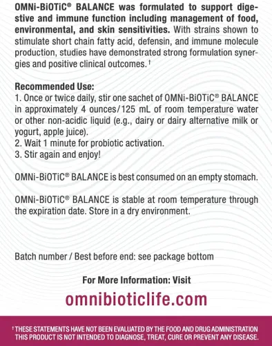 Vista 4 de OMNi BiOTiC Balance Probiotic Immune Support - Bifidobacterium & Lactobacillus - Hypoallergenic - Immune Booster Supplement for Men and Women