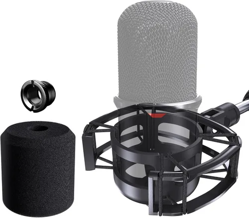 Vista 11 de Montaje de choque construido a medida con filtro pop para micrófonos azules Yeti, marco de metal/plástico, suspensión antivibración, montaje