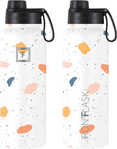 Vista 13 de IRON °FLASK - Botella deportiva de 14, 18, 22, 32, 40, 64 o 128 onzas, 3 tapas (boquilla), acero inoxidable aislado al vacío, doble pared moderna
