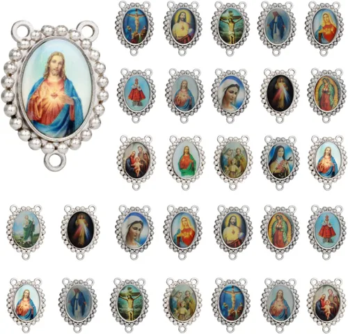Vista 22 de COTTVOTT San Benito, Medalla milagrosa de Nuestra Señora de Guadalupe para la fabricación de joyas DIY, parte de conexión del centro del rosario