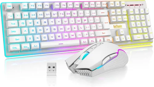 Vista 10 de RedThunder K10 Pro - Combo de teclado y ratón inalámbricos para juegos, retroiluminación RGB, batería recargable de 3800 mAh, teclado antighosting