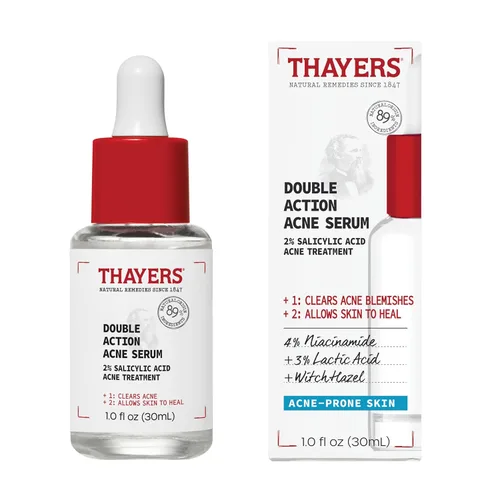 Thayers Suero de Acné de Doble Acción con Ácido Salicílico, Suero Facial para Tratamiento del Acné con 2% de Ácido Salicílico y Niacinamida, Cuidado