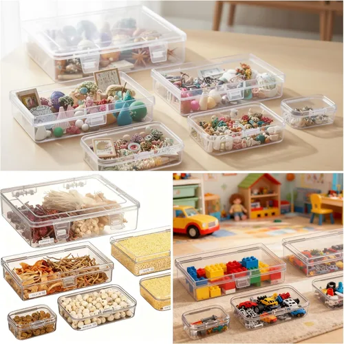 Vista 6 de Goodma Caja organizadora rectangular de plástico transparente con tapas con bisagras para objetos pequeños y otros proyectos de manualidades