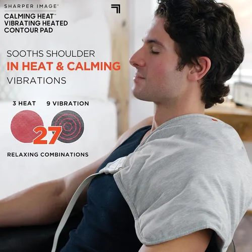 Vista 4 de Sharper Image: almohadilla térmica térmica térmica con peso con vibraciones de masaje, 12 ajustes, 3 calor, 9 masajes, 27 combinaciones relajantes