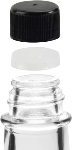 Vista 4 de Paquete de 21 botellas de salsa picante de 5 onzas para cocina, botella de vidrio Woozy con tapas de rosca negras, inserto de gotero, cápsula